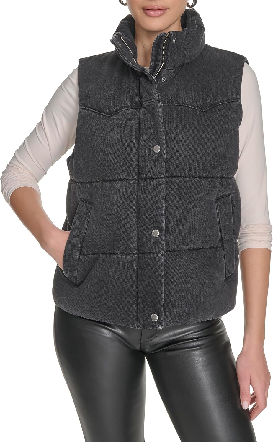 

Женский жилет Levi's Western Stand Collar Puffer Vest, Black Wash Denim
