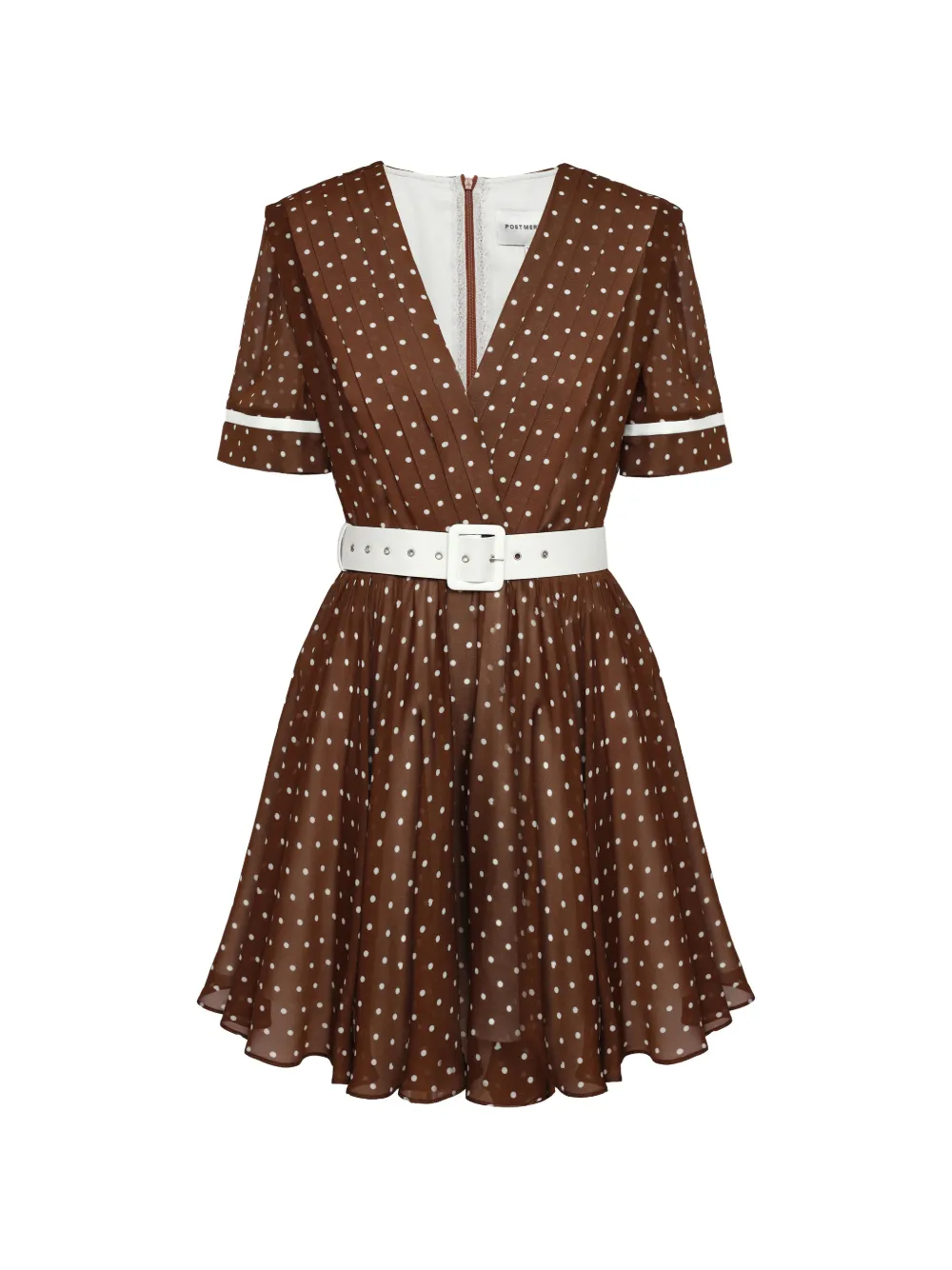 

Мини-платье с V-образным вырезом и поясом Post Meridiem, коричневый