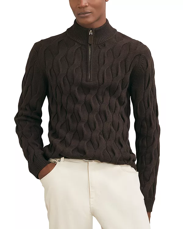 

Свитер с воротником-стойкой и застежкой-молнией до середины груди Reiss, коричневый