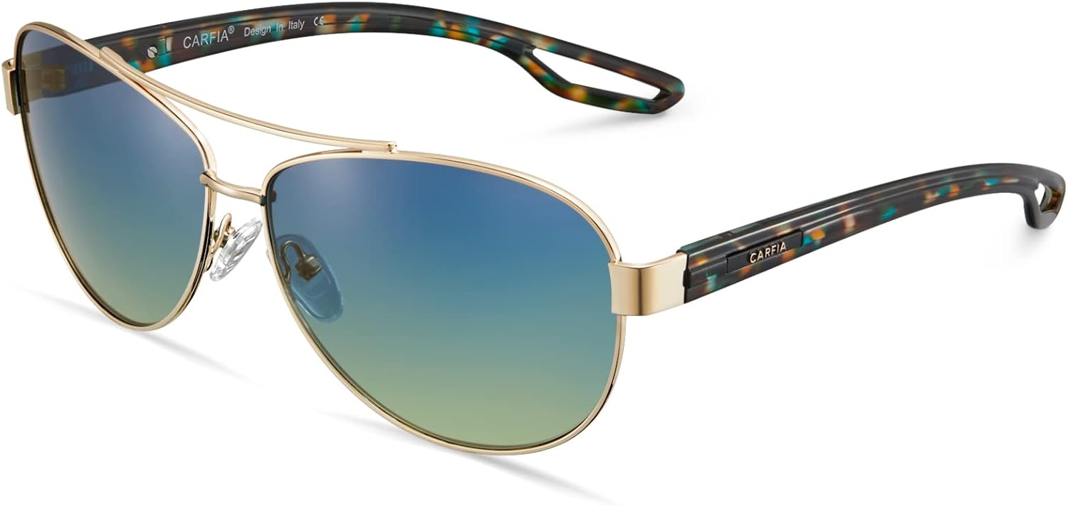 

Поляризованные солнцезащитные очки CARFIA для женщин, защита от УФ-излучения, сверхлегкая и удобная металлическая оправа, очки для вождения CA3210, 7. Blue Green Gradient Lens Polished Metal Frame