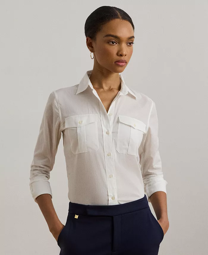 

Женская хлопковая блузка из вуали Lauren Ralph Lauren, белый
