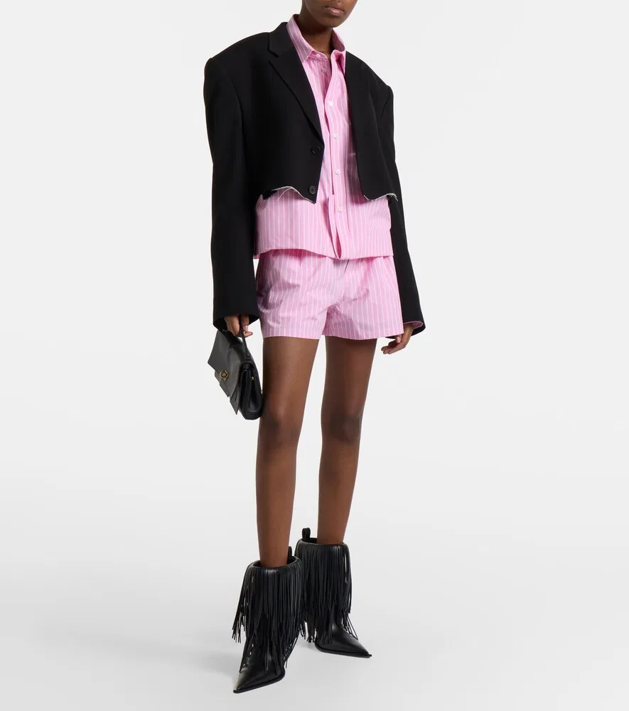 Полосатые хлопковые поплиновые боксерские шорты Balenciaga, розовый — фото 2