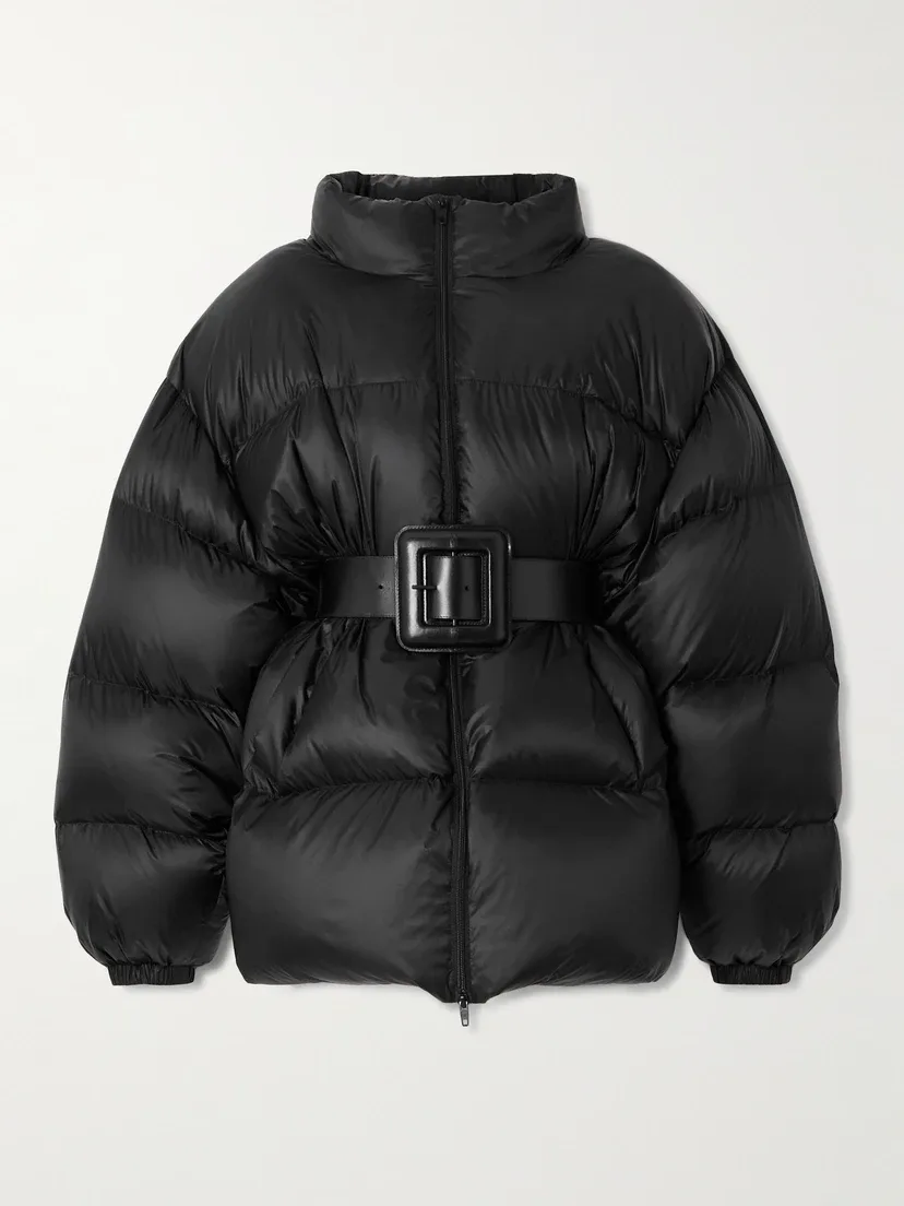 Стеганая пуховая куртка из нейлона с поясом Hourglass BALENCIAGA, черный
