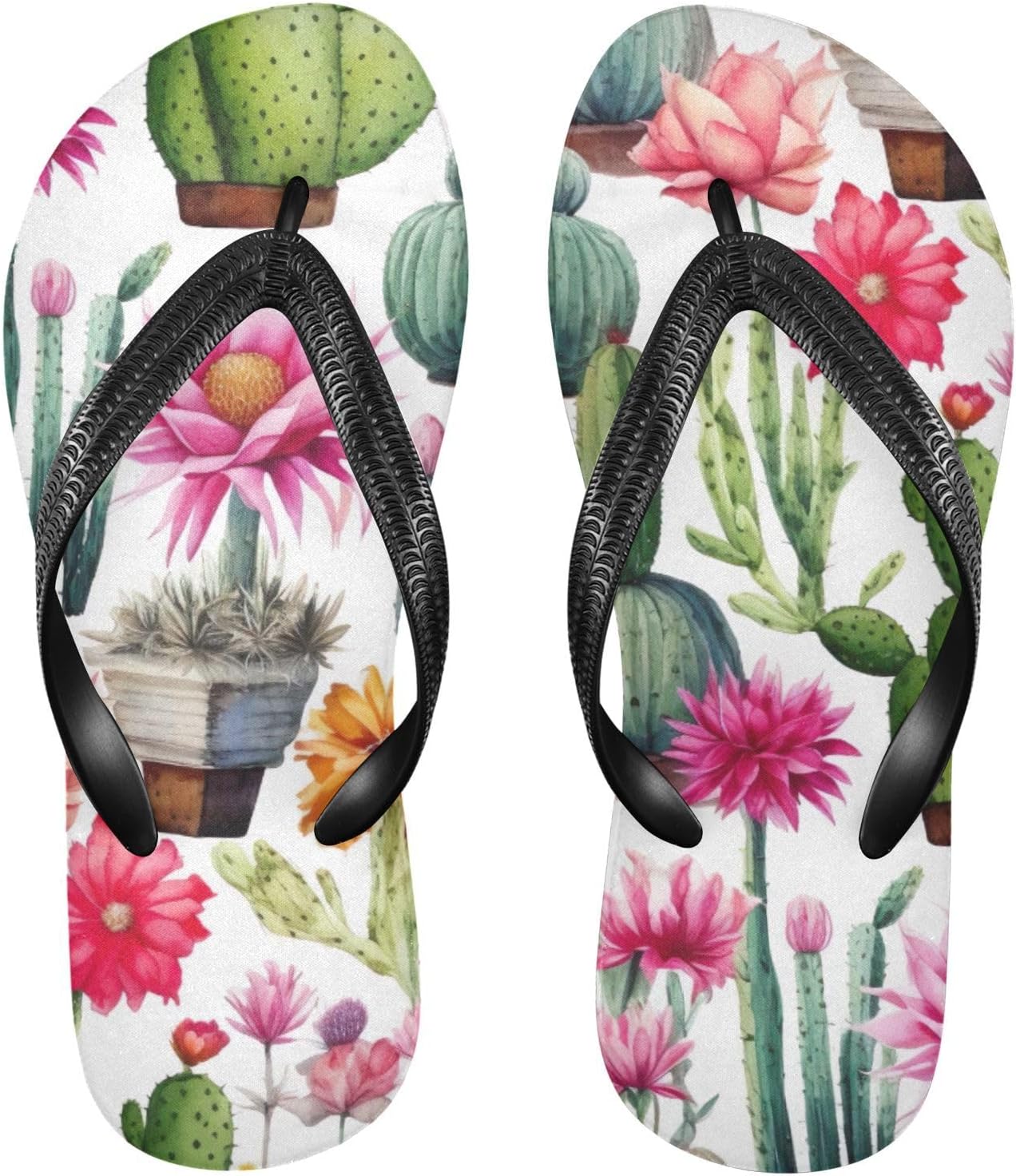 

Шлепанцы с цветочным рисунком кактусов, пляжные летние повседневные сандалии для женщин и мужчин, обувь для душа, размер XS Kfbe, Cactus Flowers