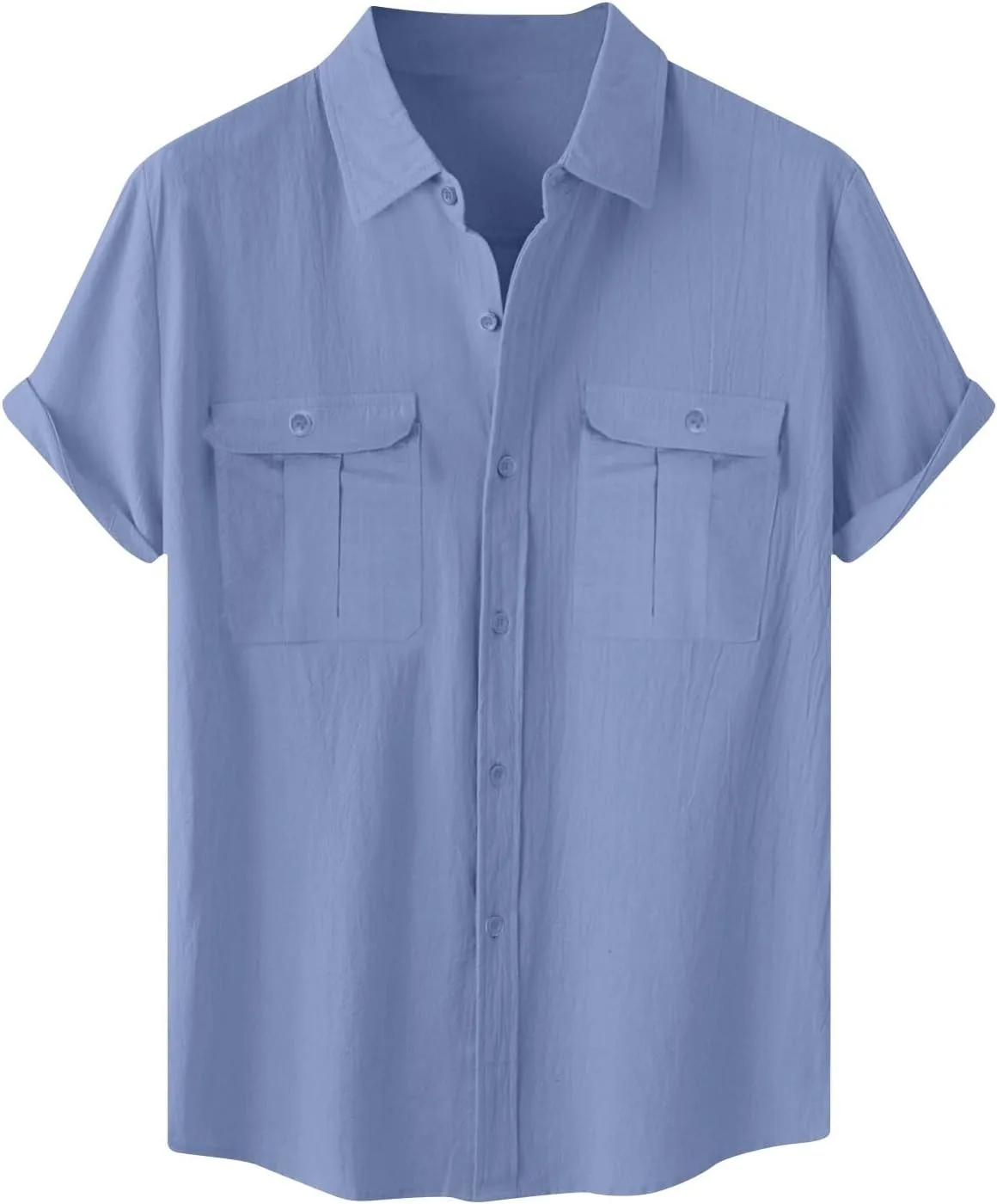 

Мужская хлопковая льняная рубашка с коротким рукавом и нагрудным карманом