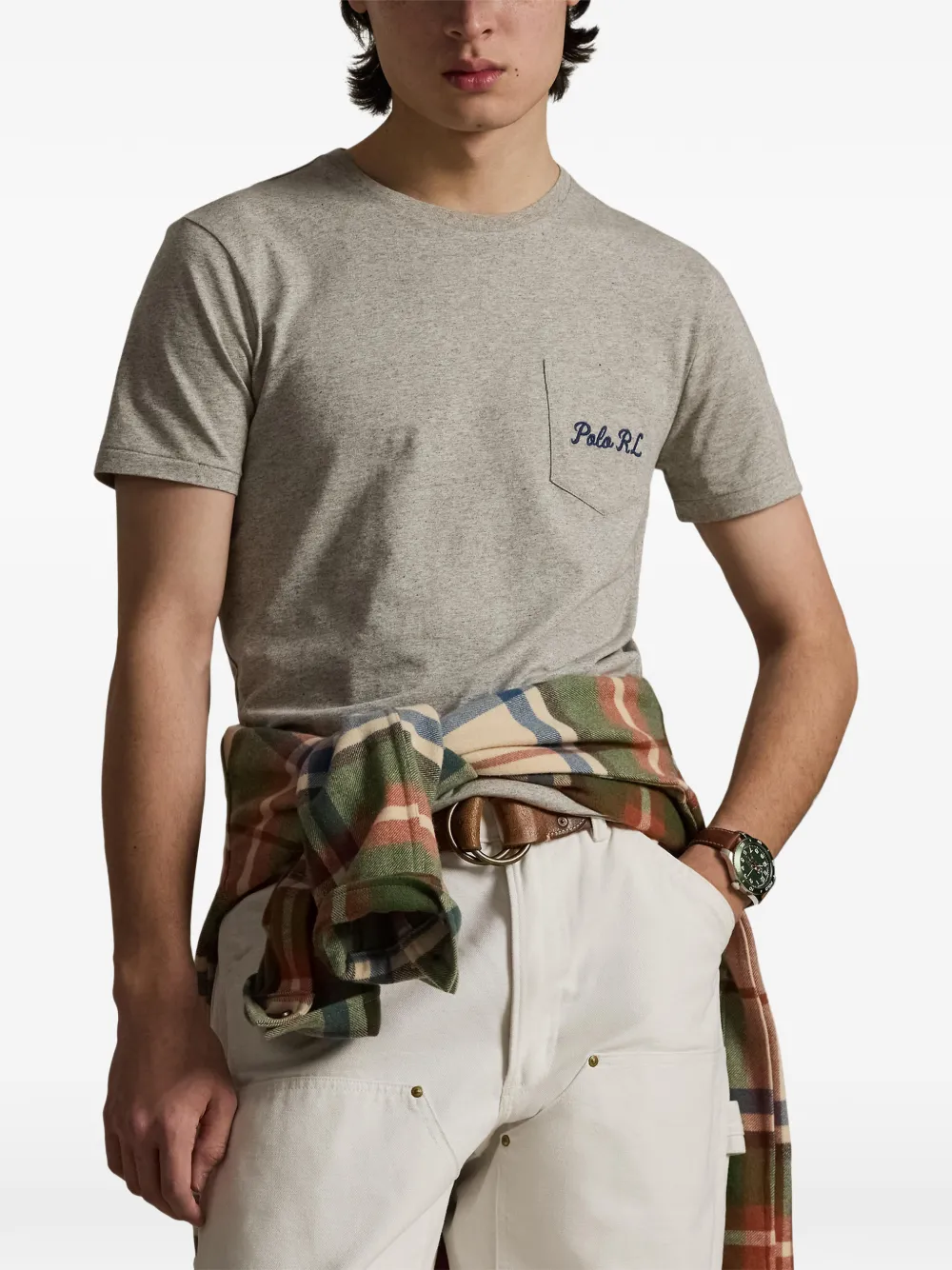 Футболка с нагрудным карманом в винтажном стиле POLO RALPH LAUREN, серый — фото 3