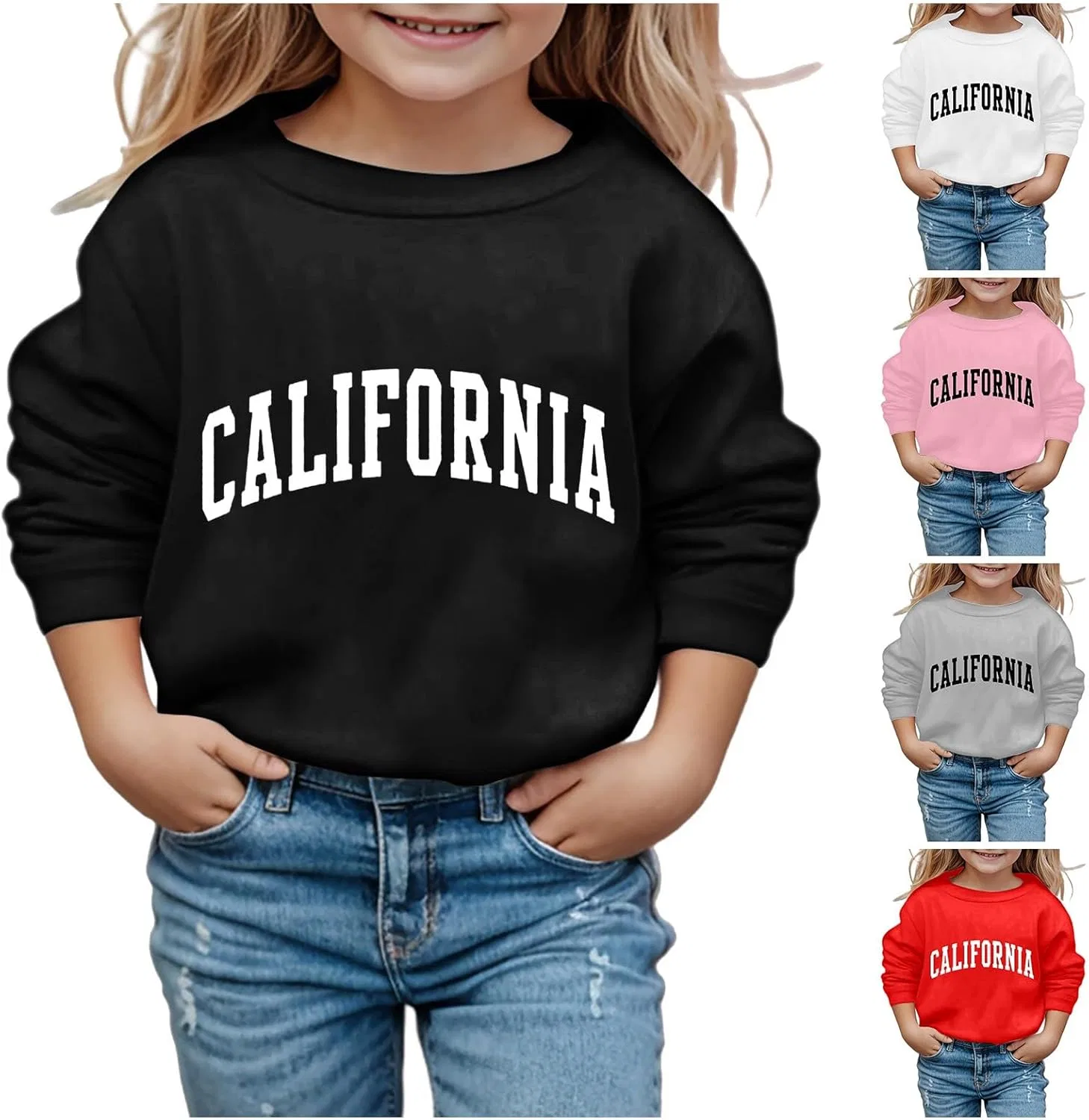 Generic Толстовки California для девочек-подростков, с круглым вырезом, с буквенным принтом, с длинным рукавом, повседневные пуловеры, одежда для детей от 3 до 12 лет, черный — фото 2