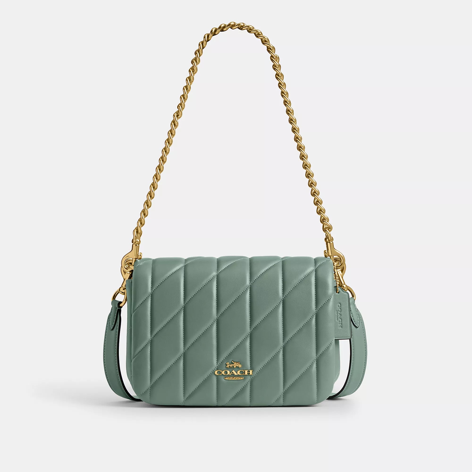 

Сумка Quinn от Coach Outlet со стежкой, цвет gold/sage