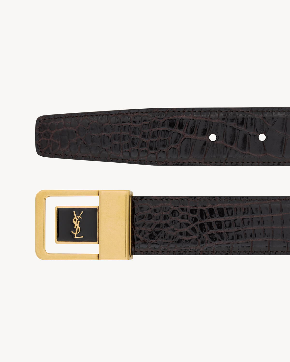 Ремень LA 66 с пряжкой из кожи с тиснением под крокодила Saint Laurent, коричневый — фото 3