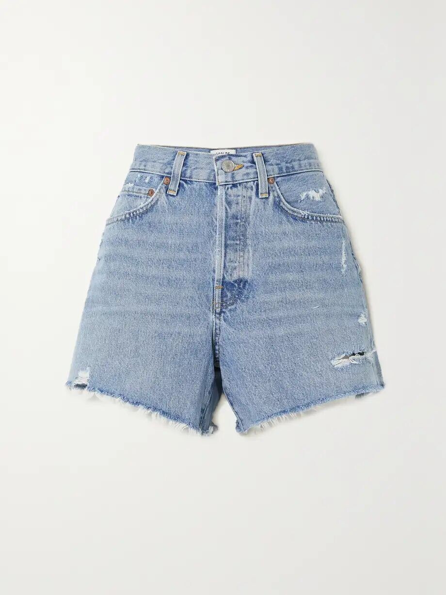 

Parker Long шорты из органического денима с потертостями Agolde, цвет Light denim