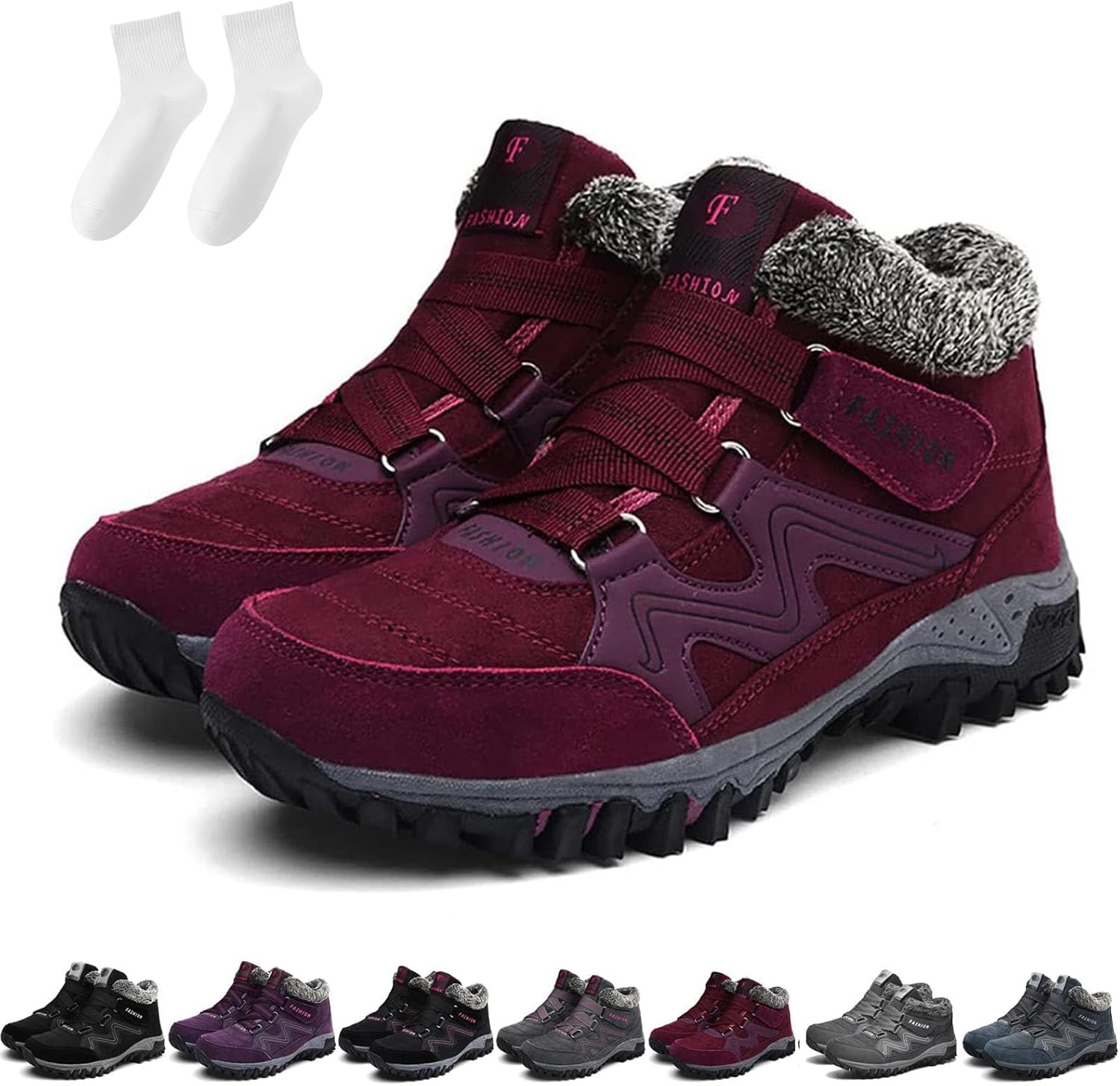 

Женские зимние термо-ботинки, водонепроницаемые противоскользящие снежные, зимние высокие термо-ботинки для женщин и мужчин Kuker, темно-красный