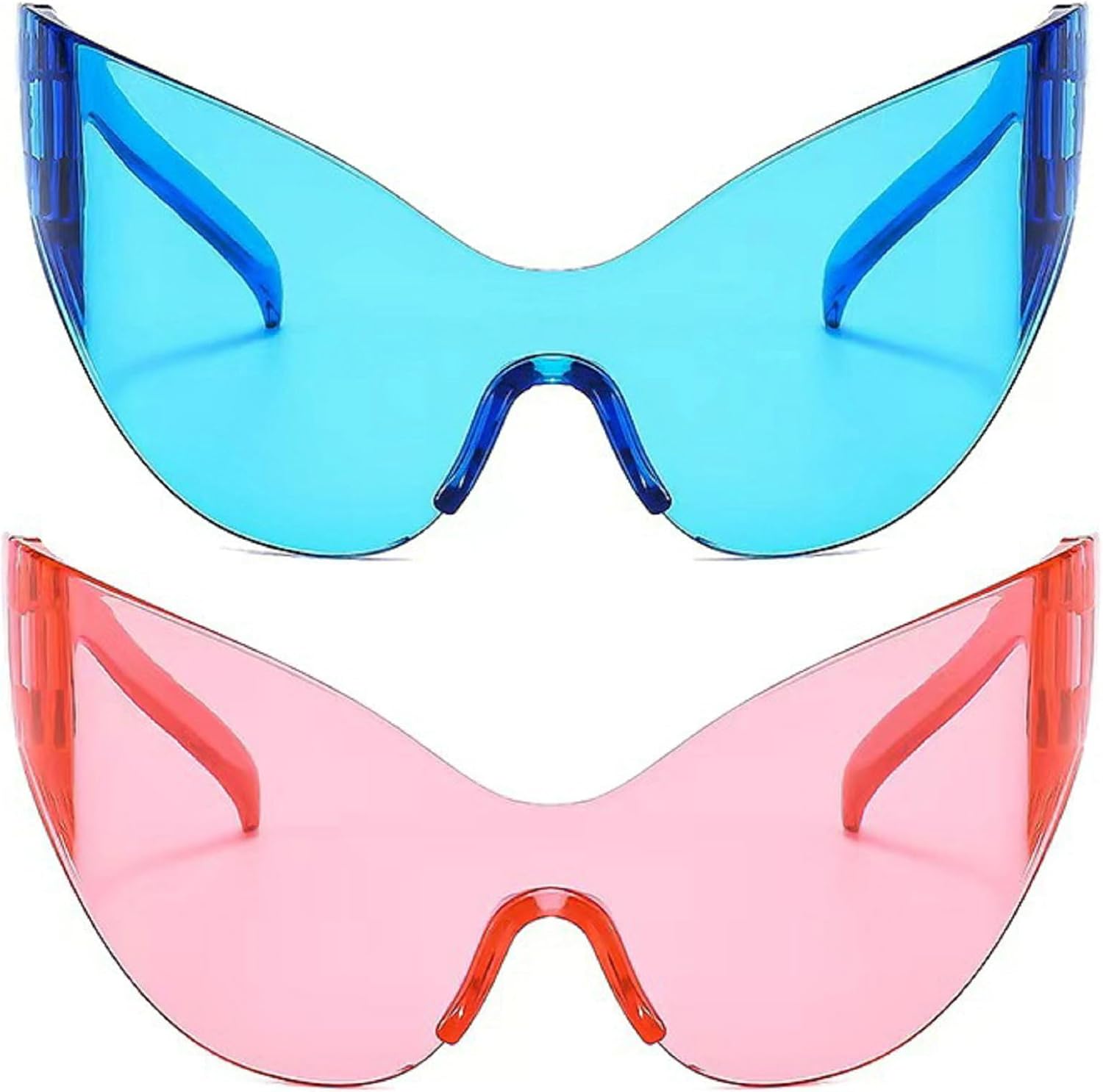 

Крупные солнцезащитные очки-«кошачий глаз» цельного кроя для женщин, роскошные солнцезащитные очки в стиле Y2K, женские солнцезащитные очки обтекаемой формы в стиле 2000-х mincl, 2pcs-blue&pink