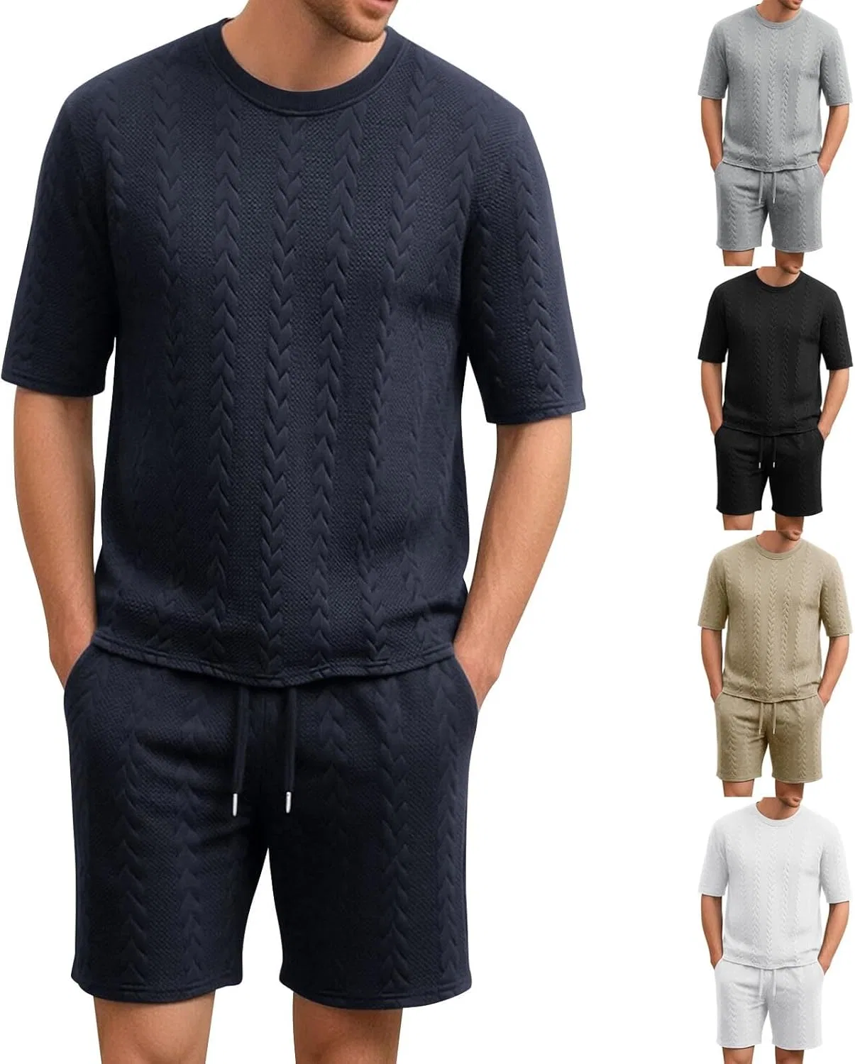 Мужской спортивный костюм из футболки и шорт с карманами, Black