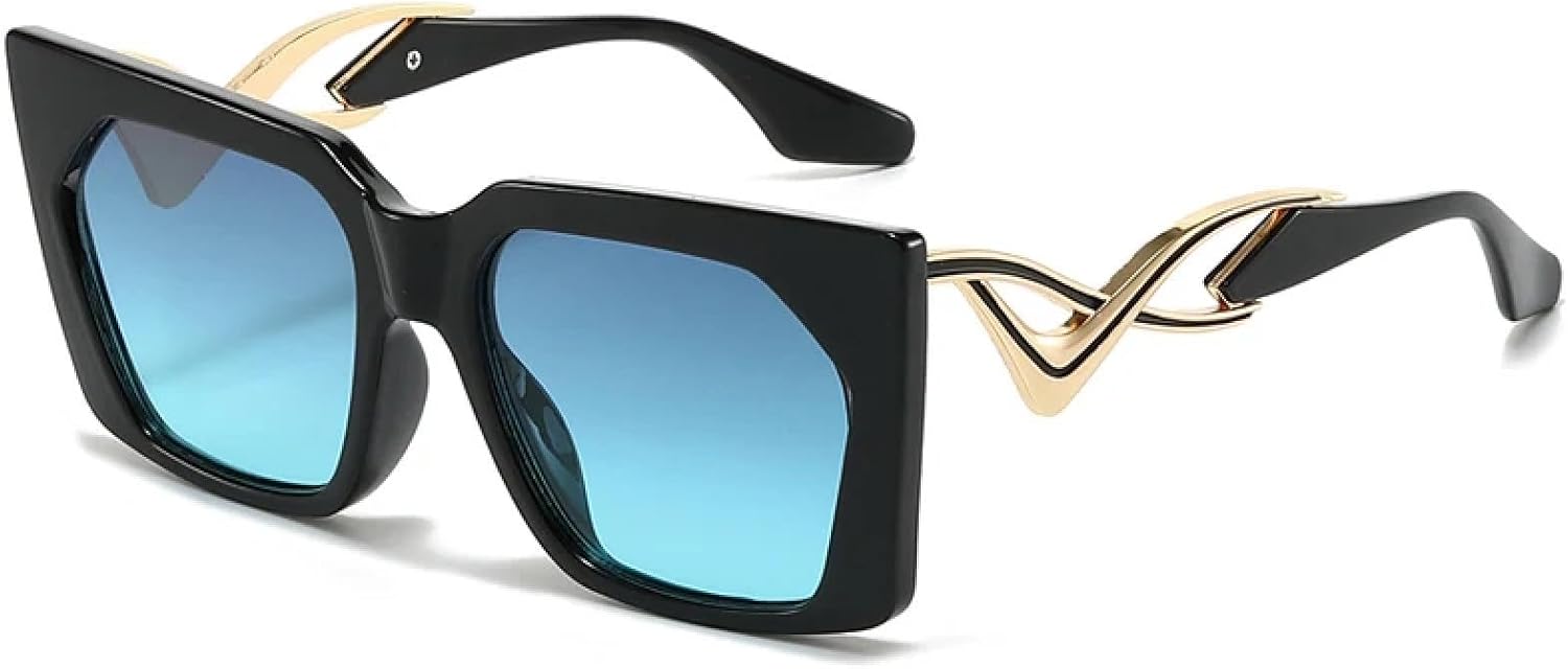 

Роскошные солнцезащитные очки для мужчин, модные, металлические, неправильной формы, с выемками, зеркальные, для женщин, винтажные, «кошачий глаз», защитные очки TKKTLLT, Black Blue