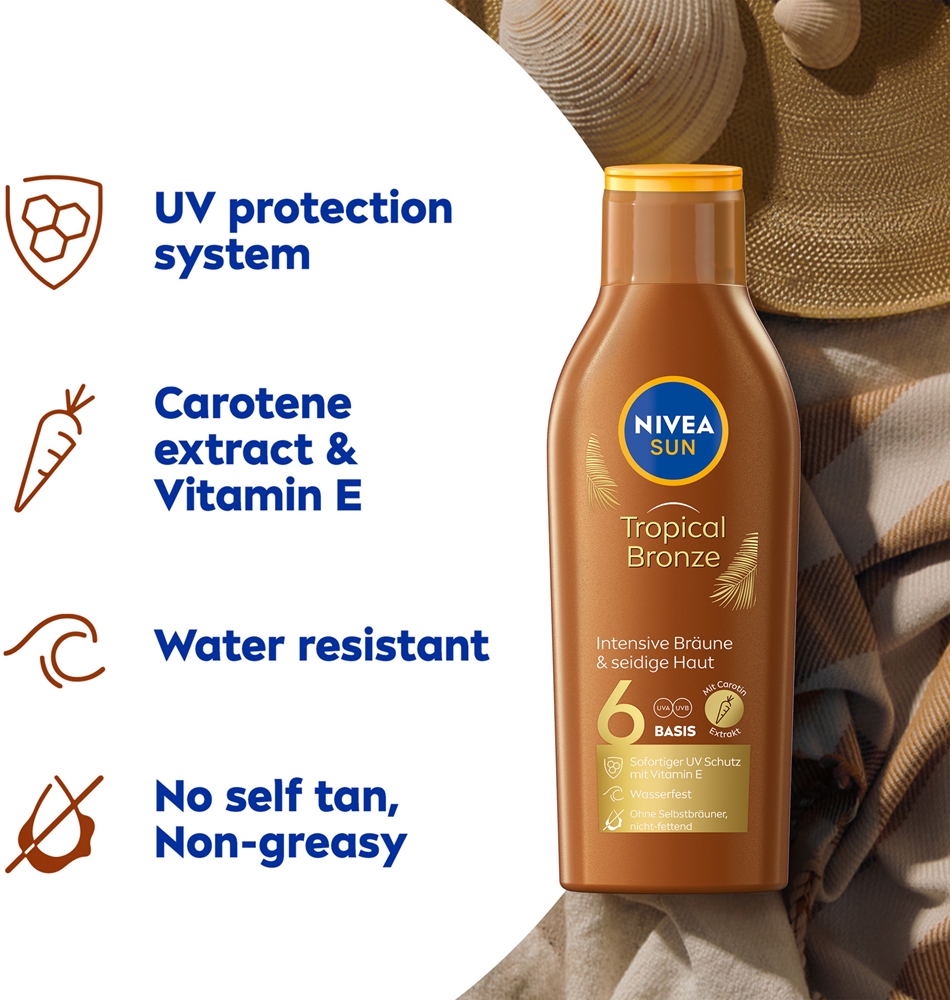 Солнцезащитный лосьон для тела Sun Tropical Bronze с фактором защиты 6 Nivea, 200 мл — фото 2