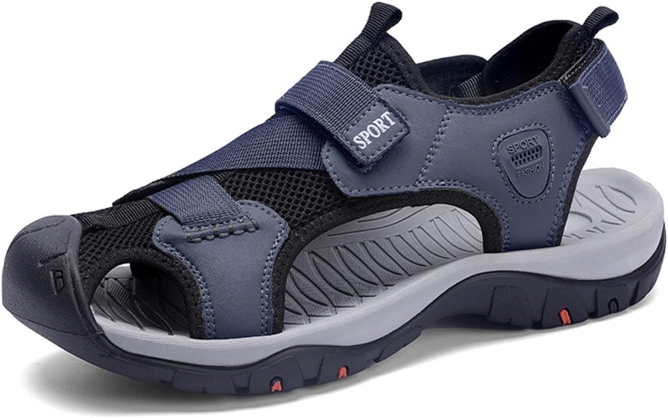 

Мужские спортивные сандалии для улицы и походов с закрытым носком, кожаные, легкие, для трейловых прогулок, повседневные сандалии, водонепроницаемые обувь для мужчин Generic, синий