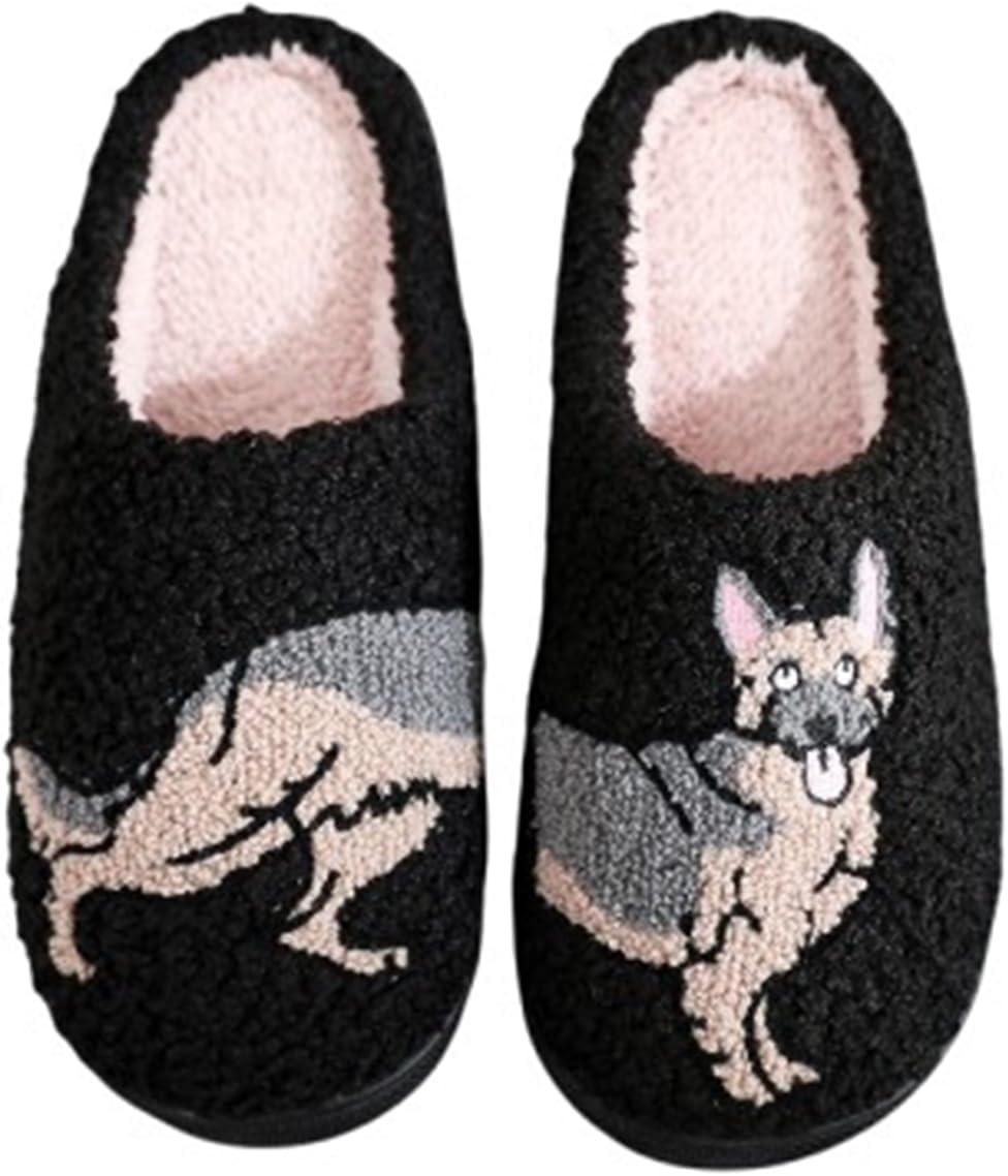 

Тапочки с узором черной пушистой собаки для женщин и мужчин, с памятью формы, для улицы и дома, теплые плюшевые тапочки с искусственным мехом (размер 40/41 EU, порода Немецкая овчарка) Znel