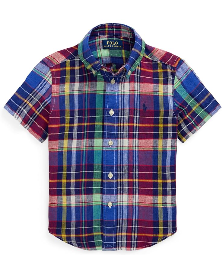 

Рубашка Polo Ralph Lauren Kids Plaid Linen Short Sleeve Shirt, цвет Navy/Red Multi
