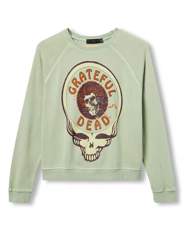 

Женская флисовая толстовка с принтом черепа "Grateful Dead" и рукавами реглан. Junk Food Clothing, зеленый