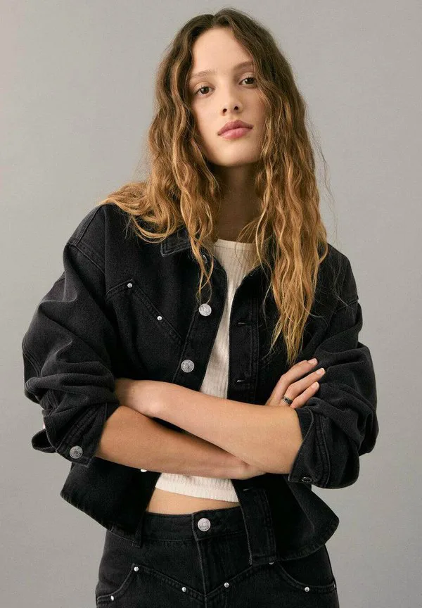 Подростковая джинсовая куртка Mango Kids, Black Denim — фото 2