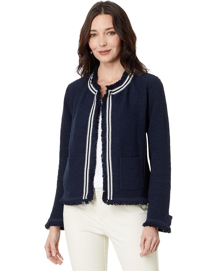 

Куртка NIC+ZOE Ribbon Trim Fringe Mix Knit, цвет Dark Indigo 1