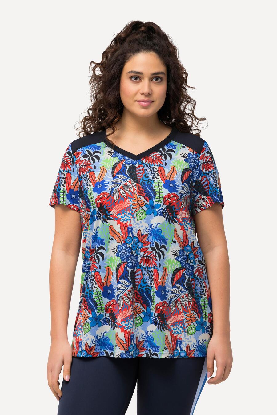 

ULLA POPKEN Женская функциональная рубашка А-силуэта с V-образным вырезом и коротким рукавом