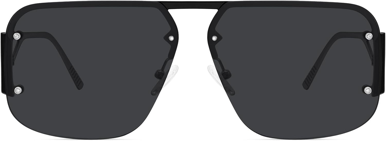 

Ретро-стильные солнцезащитные очки-авиаторы для женщин и мужчин, большие квадратные солнцезащитные очки в металлической безободковой оправе FZN904 Fozono, Black / Grey