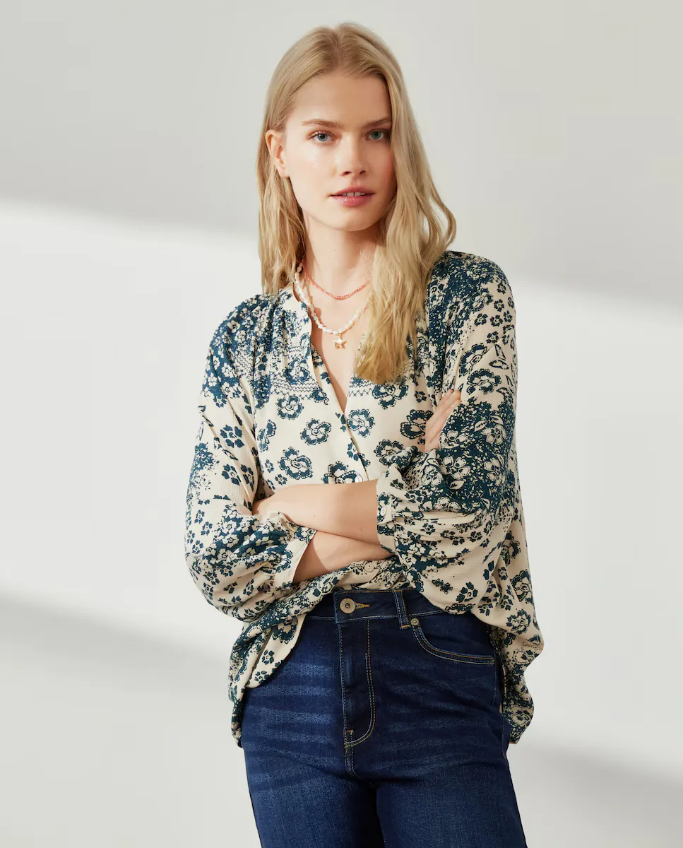 

Вышитая блузка с длинными рукавами Southern Cotton, синий