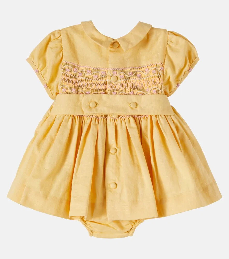 Комплект «Платье и панталоны Baby Dolly» из льна и хлопка La Coqueta, желтый — фото 2