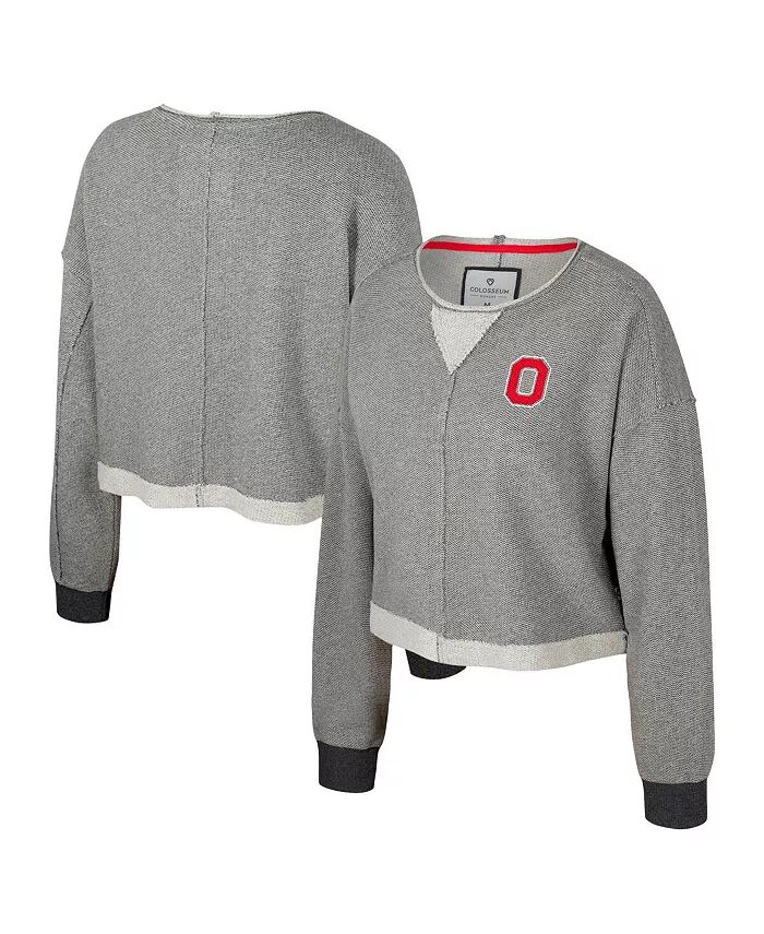 

Женская темно-серая укороченная толстовка-пуловер Ohio State Buckeyes Magnum с круглым вырезом Colosseum
