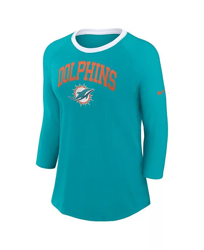 Женская футболка Aqua Miami Dolphins с рукавом реглан 3/4 Nike — фото 3