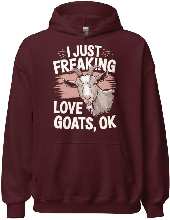 Толстовка Funny Goat Lovers Farm Life Unisex, I Just Freaking Love Goats OK Generic, бордовый