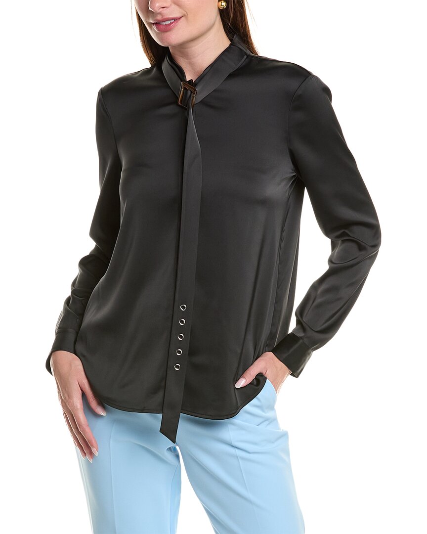 

BCBGMAXAZRIA Атласный топ с поясом и воротником, черный