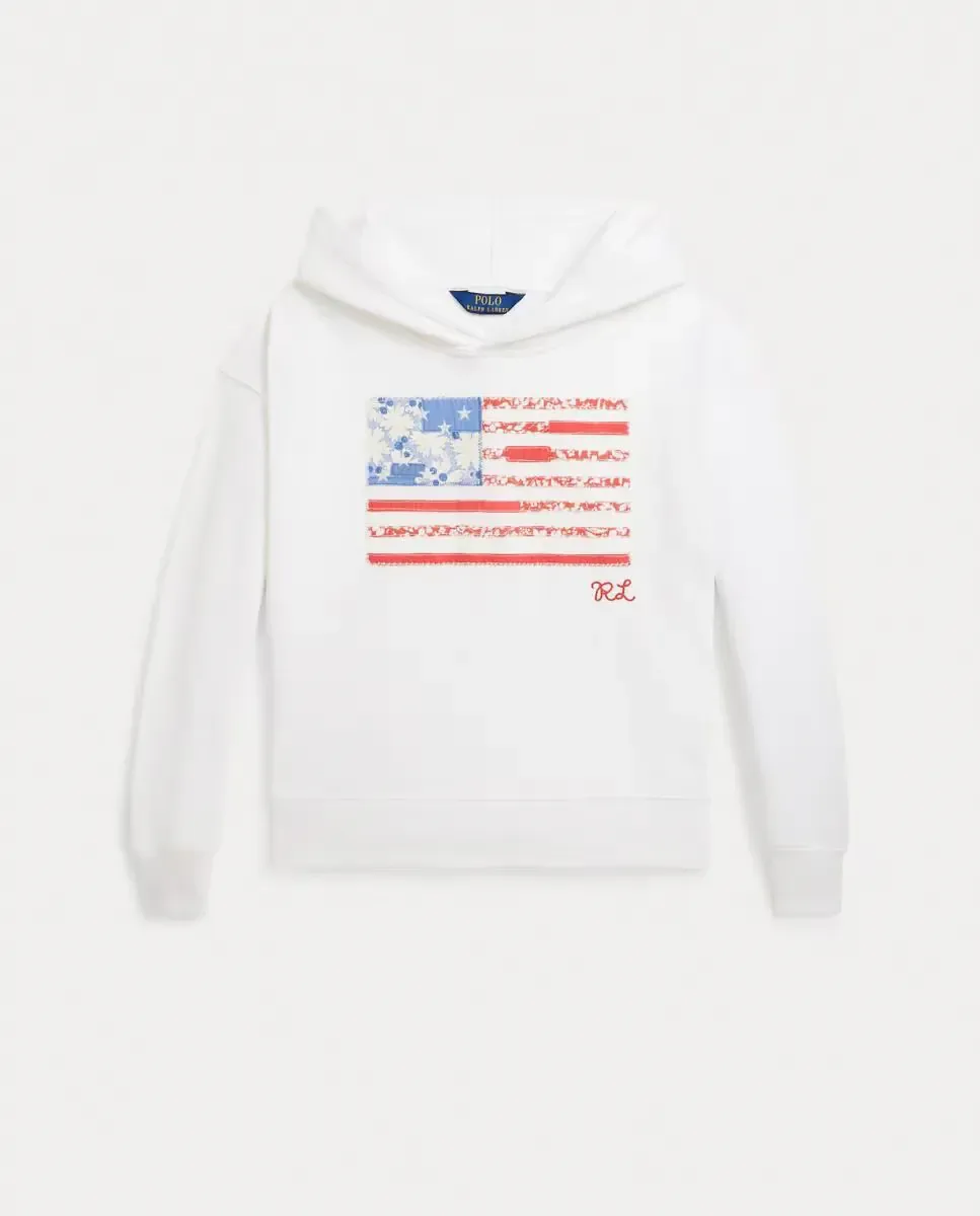 Толстовка для девочки с капюшоном и флагом Polo Ralph Lauren, белый — фото 4