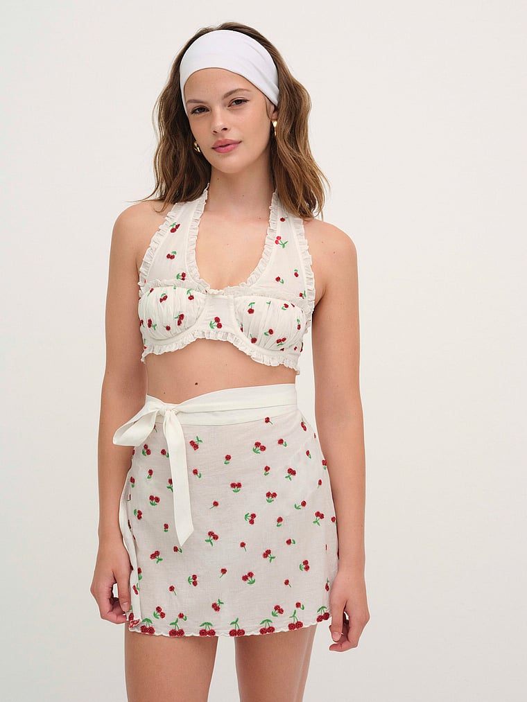

Юбка-Фартук с бисером и вишнями For Love & Lemons, красный