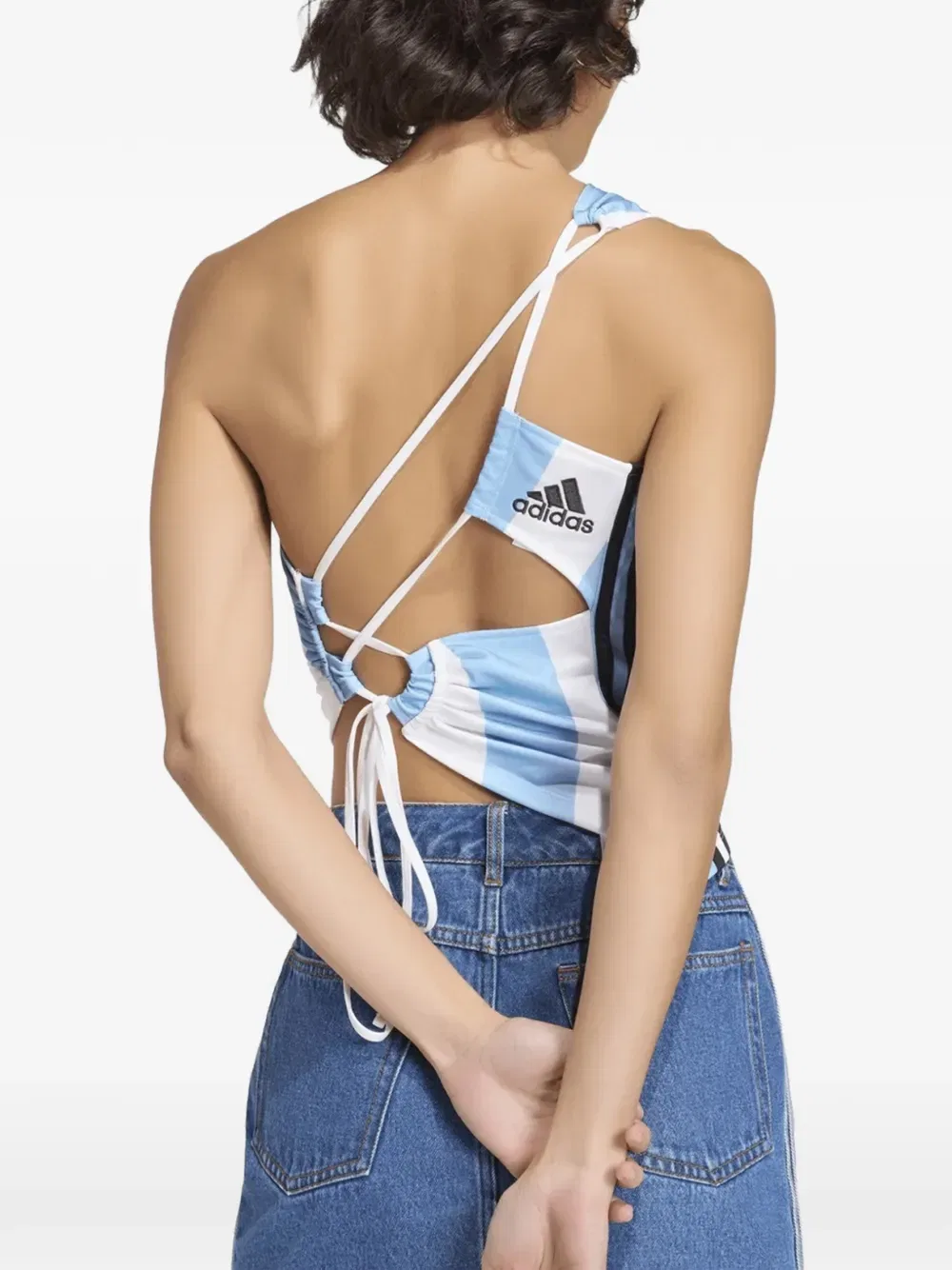 Полосатый топ на одно плечо Adidas, белый — фото 3