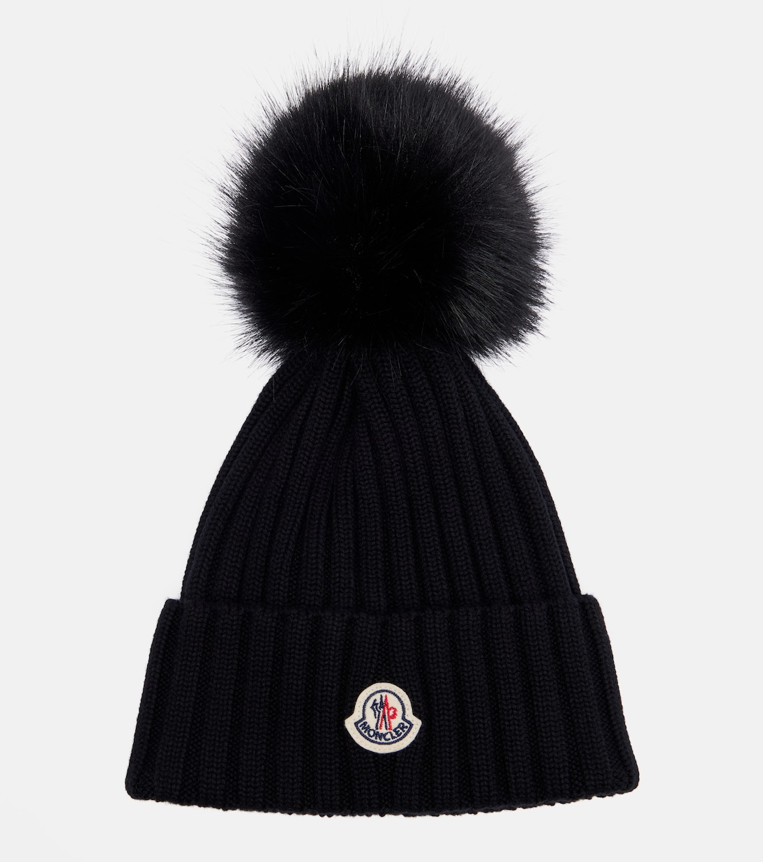 

Шерстяная шапка бини с логотипом в рубчик Moncler, черный