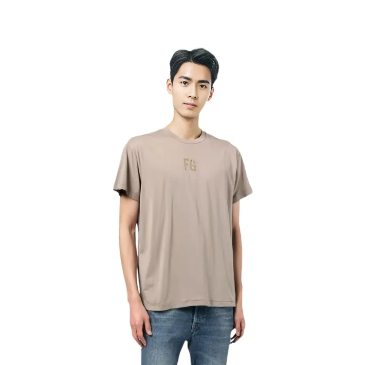 Футболка Mr Porter Exclusive Logo Flocked Cotton Jersey Fear Of God, серая — фото 3