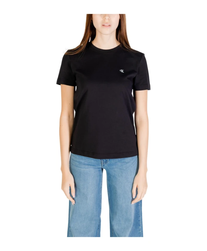 

Черная хлопковая футболка с круглым вырезом Calvin Klein Jeans, черный
