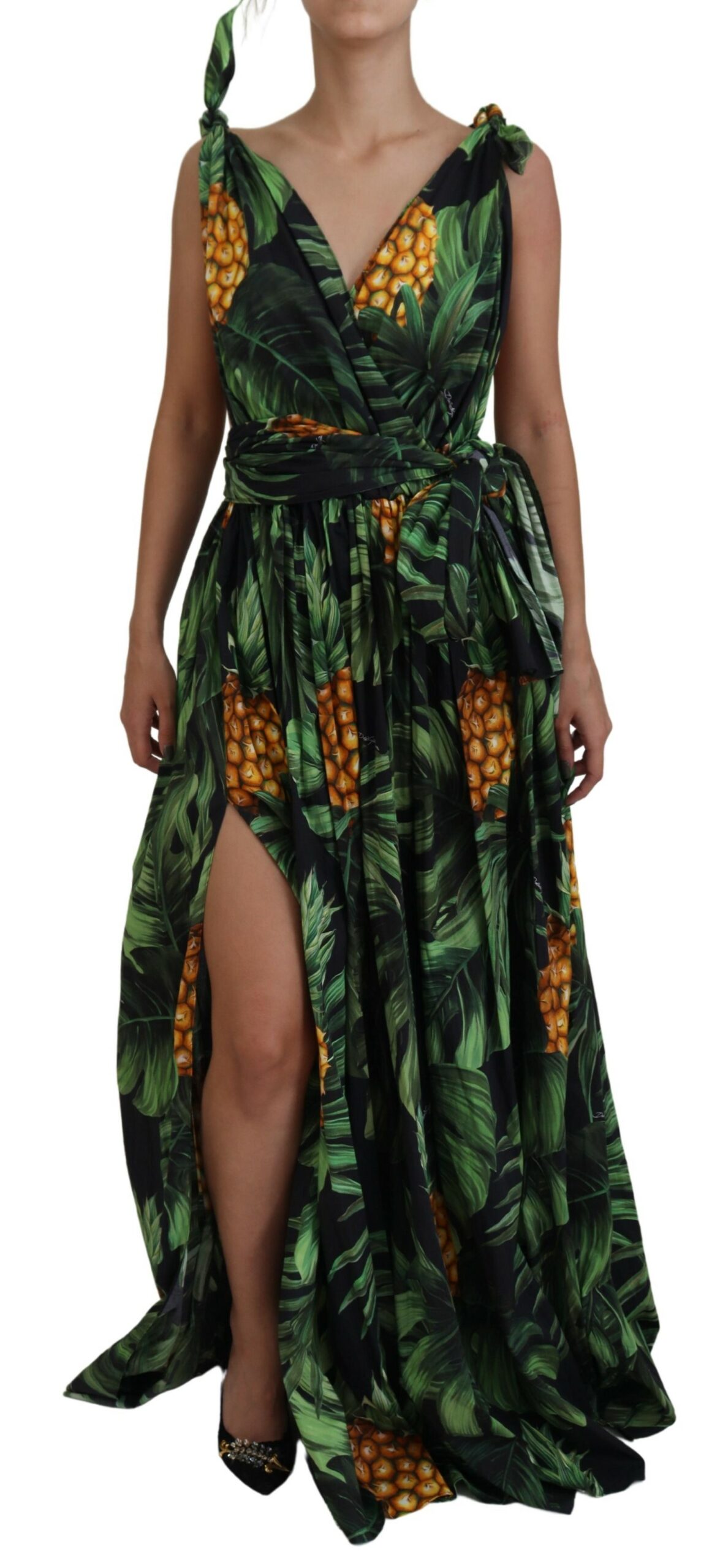 

Платье макси из хлопка с тропическим V-образным вырезом Dolce & Gabbana, мультиколор