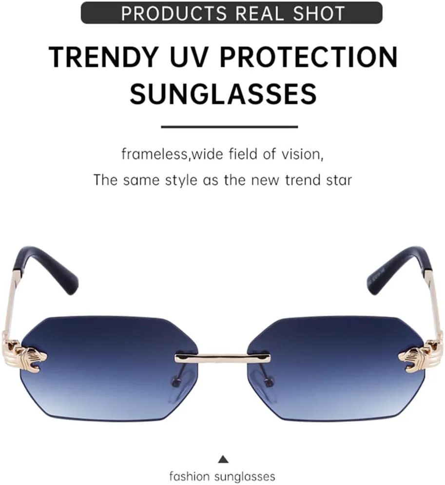 

Маленькие прямоугольные солнцезащитные очки без оправы для мужчин и женщин, винтажные очки без оправы, защита от УФ-излучения UV400 HDUBFY, C3 Gold Brown