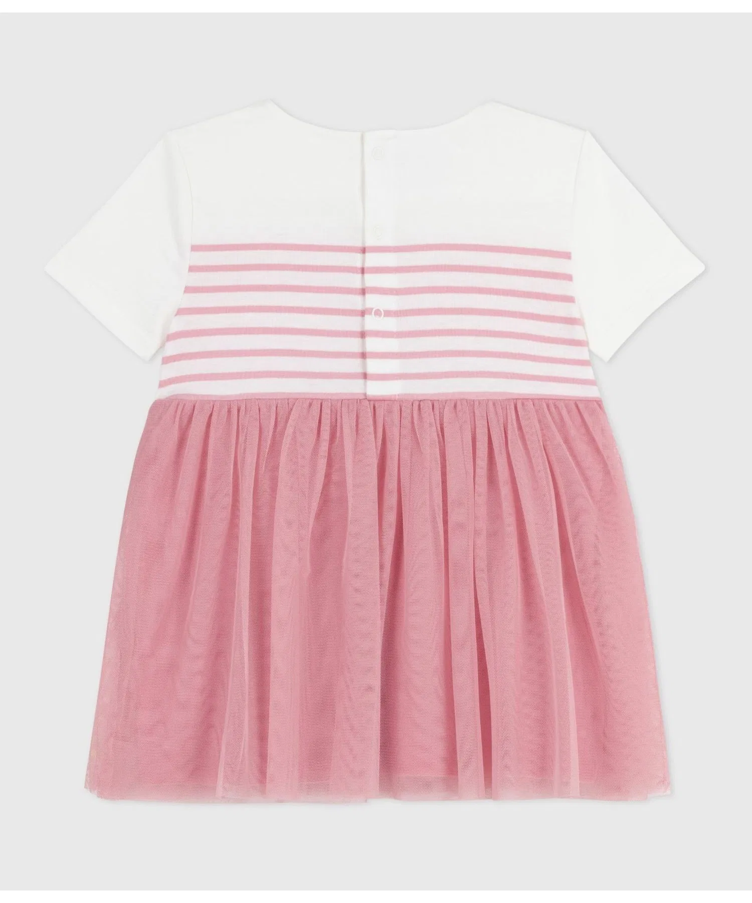 Детское платье с коротким рукавом PETIT BATEAU в полоску бело-розовое — фото 3