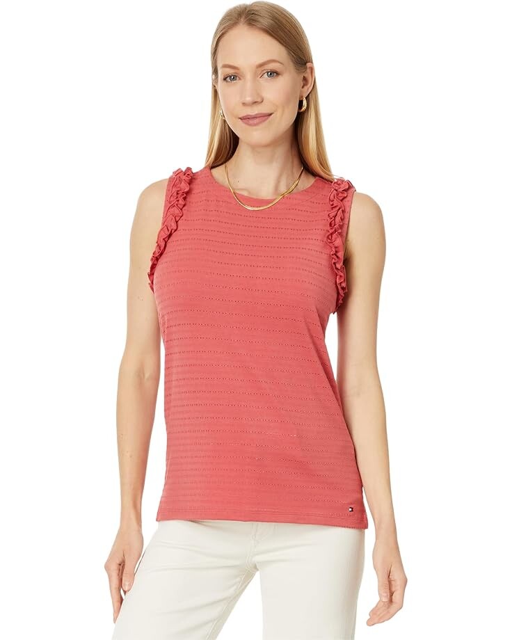 

Топ Tommy Hilfiger Sleeveless Ruffle Tank, цвет Mineral Red
