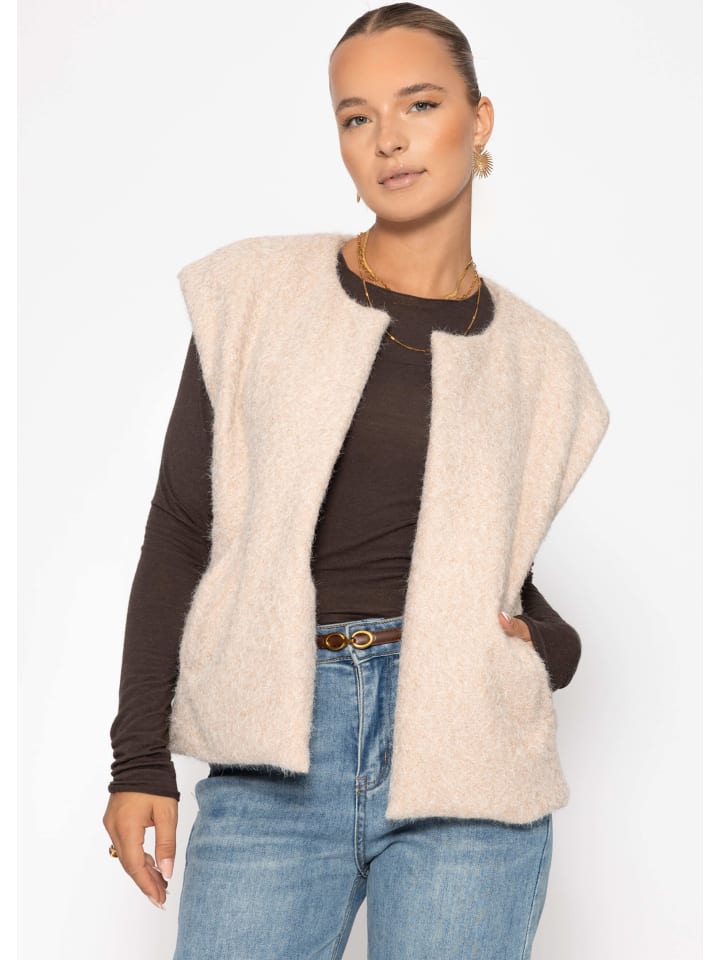 

SASSYCLASSY Жилет без рукавов с текстурой шерсти, бежевый