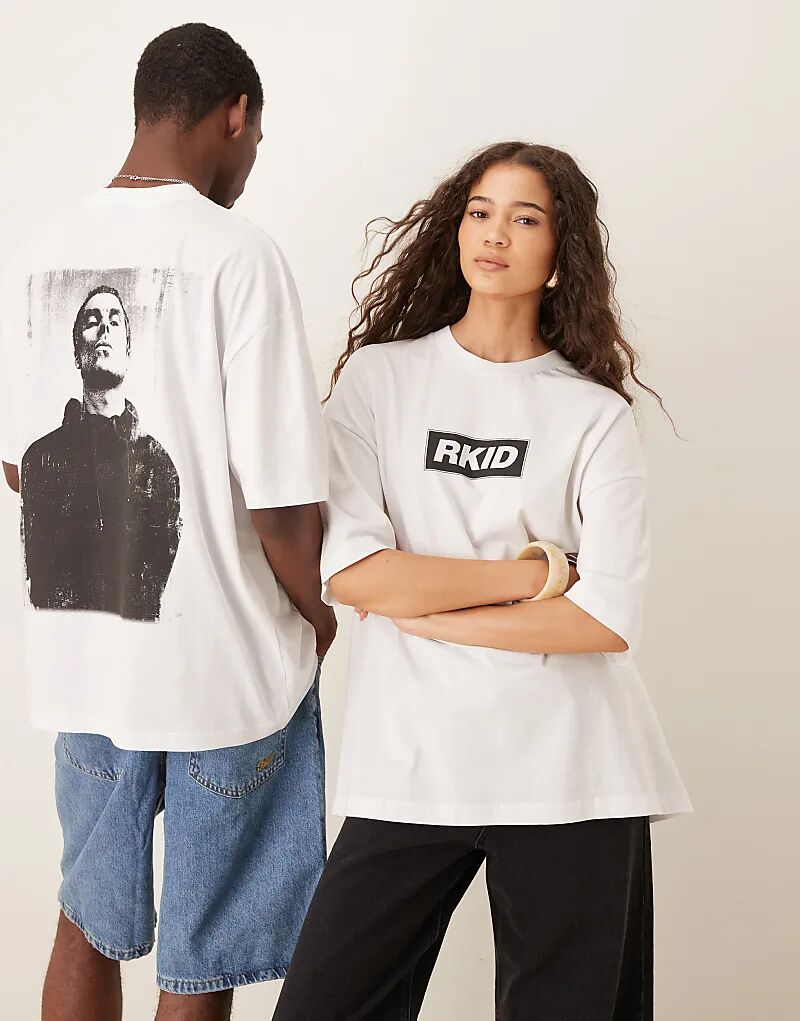 

Футболка унисекс свободного кроя ASOS DESIGN OASIS с принтом RKID Liam белого цвета