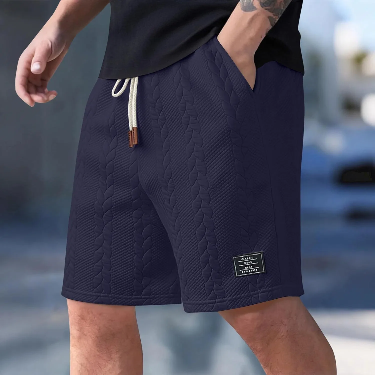 Мужские шорты Waffle Knit, C-navy — фото 3