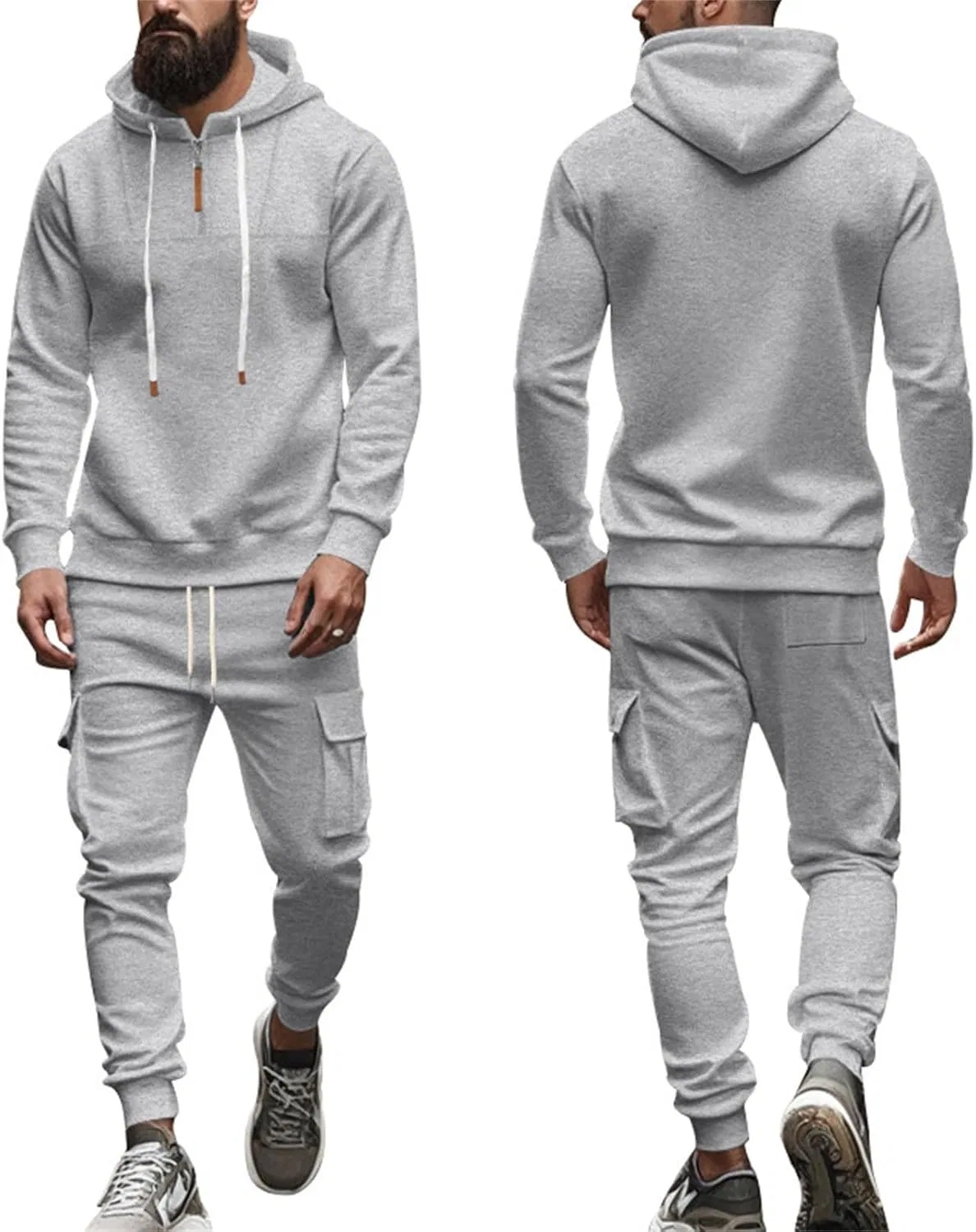Мужской спортивный костюм с капюшоном, свободный, Light Gray