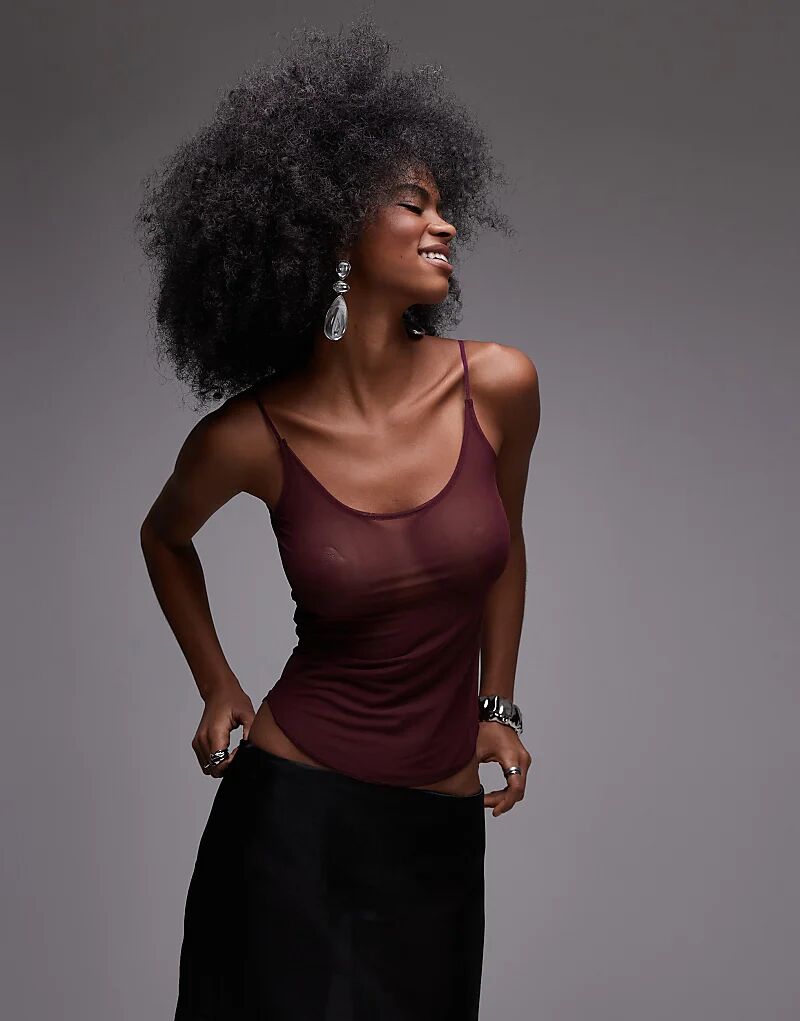 

Топ из сетки с круглым вырезом в бордовом цвете ASOS DESIGN