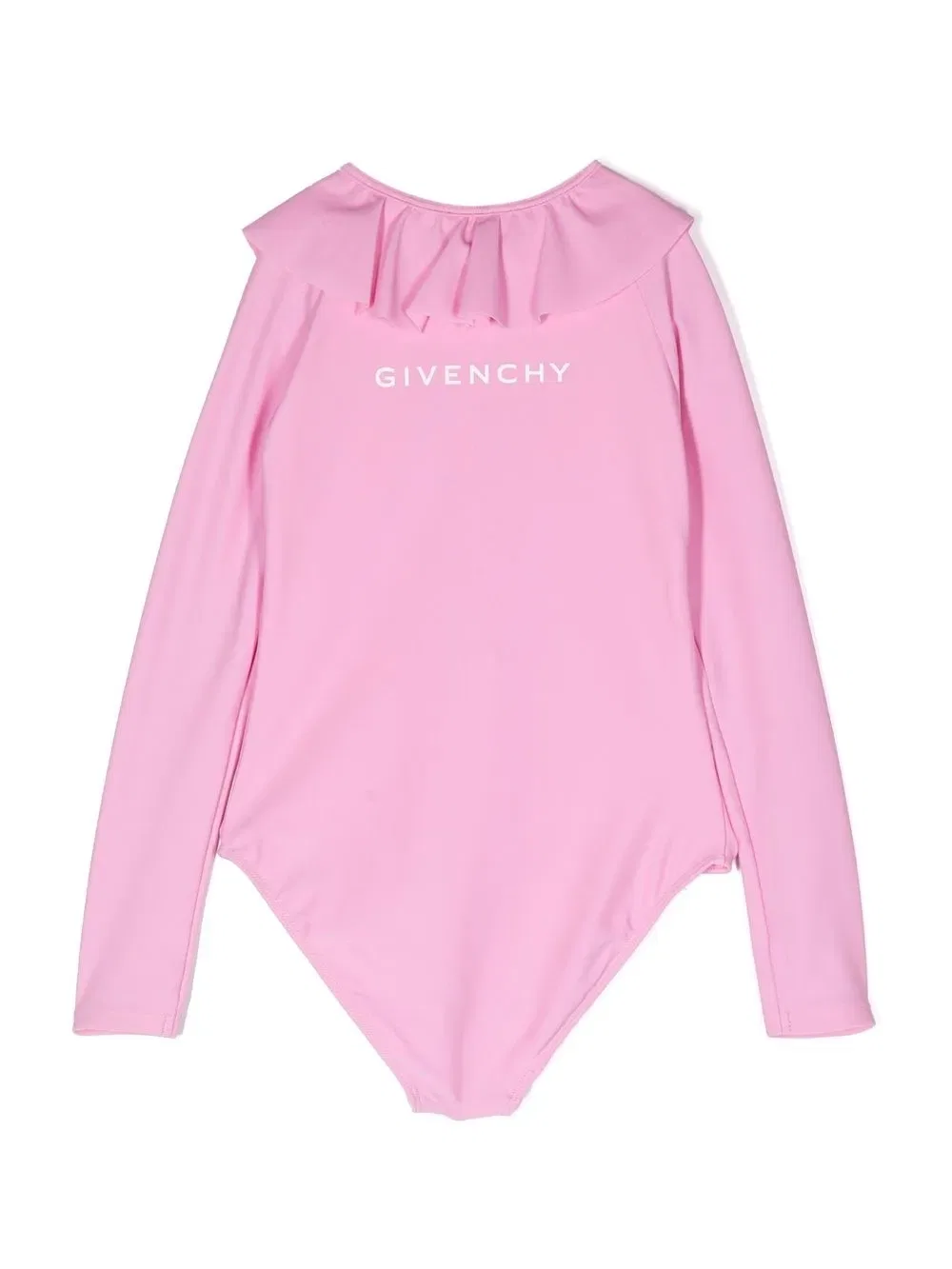 Купальник с длинными рукавами и оборками Givenchy Kids, розовый — фото 2