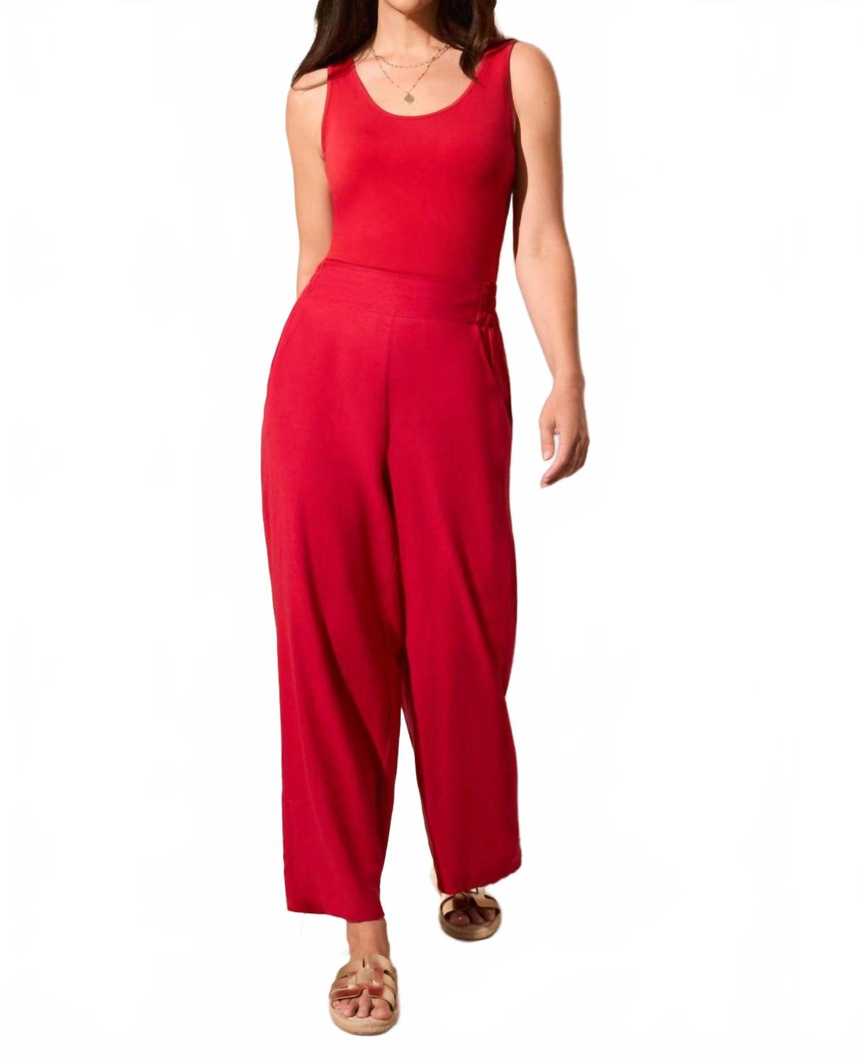 

Льняные укороченные брюки с добавками в вишневом цвете TRIBAL, Cherry